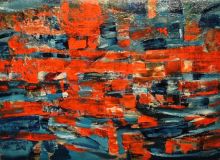 Kompozycja w czerwieni i w błękicie. Olej (format 50 cm x 70 cm)  450 zł